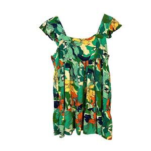 Band Of The Free green floral babydoll ruffle shirt blouse women's size medium